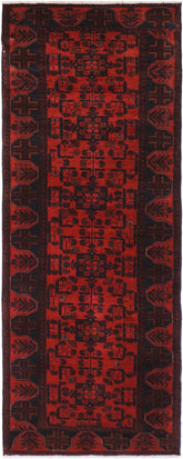 handmade Tribal Biljik Khal Mohammadi Drk. Red Black Hand Knotted RUNNER 100% WOOL Runner 3x10
