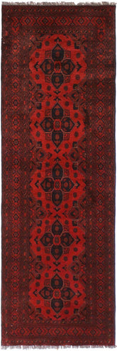 handmade Tribal Biljik Khal Mohammadi Drk. Red Black Hand Knotted RUNNER 100% WOOL Runner 3x10