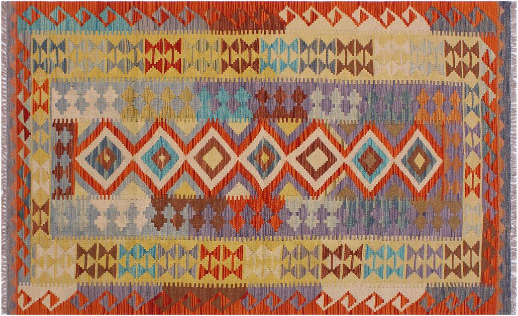 Flat Weave Kilim, Antique, Navaho, Vintage, Handmade, Geometric Kilim Beige Gray Hand-Woven Rectangle 100% Wool Area Rug 3 x 7