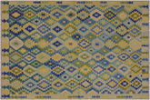 handmade Geometric Kilim Green Blue Hand-Woven RECTANGLE 100% WOOL area rug 7 x 10