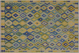 Flat Weave Kilim, Antique, Navaho, Vintage, Handmade, Geometric Kilim Green Blue Hand-Woven Rectangle 100% Wool Area Rug 7 x 10