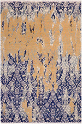 handmade Modern Kafkaz Blue Beige Hand Knotted RECTANGLE WOOL&SILK area rug 8X10