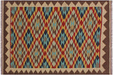 Flat Weave Kilim, Antique, Navaho, Vintage, Handmade, Geometric Kilim Beige Brown Hand-Woven Rectangle 100% Wool Area Rug 3 x 5