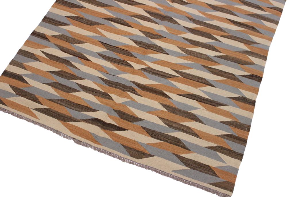 Flat Weave Kilim, Antique, Navaho, Vintage, Handmade, Modern Kilim Ivory Gray Hand-Woven Rectangle 100% Wool Area Rug 5 x 7