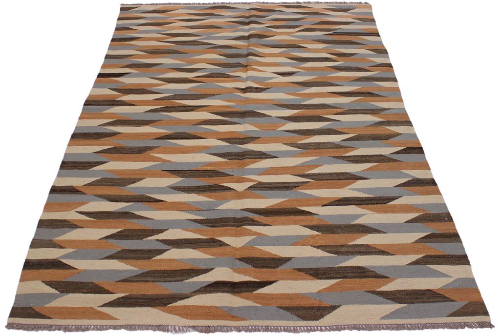 Flat Weave Kilim, Antique, Navaho, Vintage, Handmade, Modern Kilim Ivory Gray Hand-Woven Rectangle 100% Wool Area Rug 5 x 7