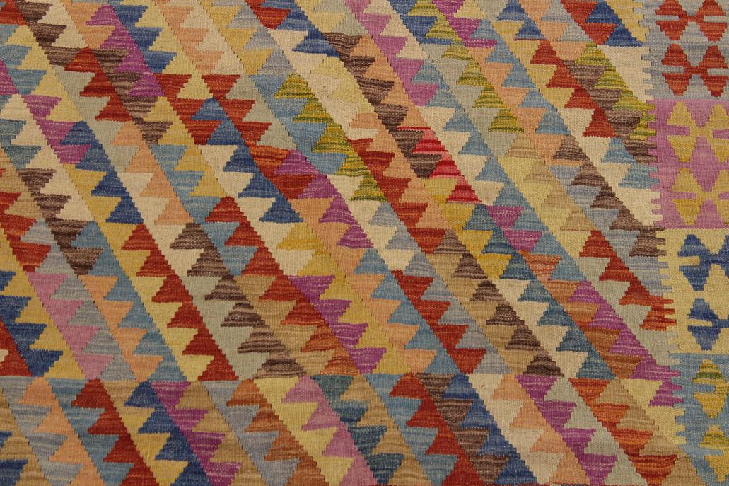 Flat Weave Kilim, Antique, Navaho, Vintage, Handmade, Modern Kilim Brown Blue Hand-Woven Rectangle 100% Wool Area Rug 7 x 10