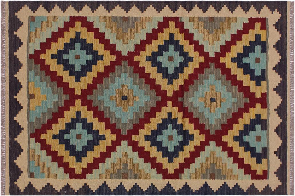 Flat Weave Kilim, Antique, Navaho, Vintage, Handmade, Geometric Kilim Brown Tan Hand-Woven Rectangle 100% Wool Area Rug 3 x 5