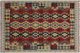 handmade Geometric Kilim Beige Red Hand-Woven RECTANGLE 100% WOOL area rug 3 x 5