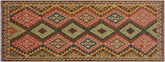 handmade Geometric Kilim Brown Red Hand-Woven RUNNER 100% WOOL area rug 4 x 8