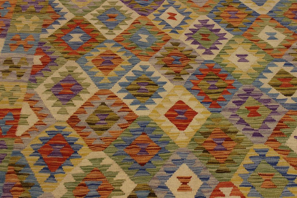 Flat Weave Kilim, Antique, Navaho, Vintage, Handmade, Geometric Kilim Rust Gold Hand-Woven Rectangle 100% Wool Area Rug 6 x 8
