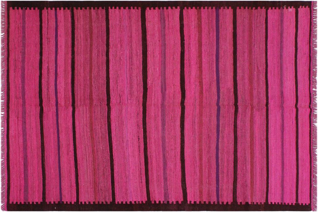Flat Weave Kilim, Antique, Navaho, Vintage, Handmade, Modern Kilim Pink Purple Hand-Woven Rectangle 100% Wool Area Rug 5 x 7