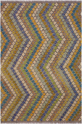 Flat Weave Kilim Antique Navaho Vintage handmade Modern Kilim Ivory Gray Hand-Woven Rectangle 100% Wool Area Rug 5x8