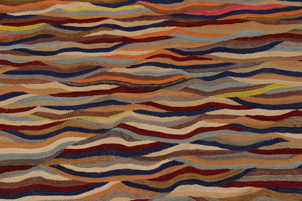 Flat Weave Kilim, Antique, Navaho, Vintage, Handmade, Modern Kilim Red Blue Hand-Woven Rectangle 100% Wool Area Rug 5 x 7