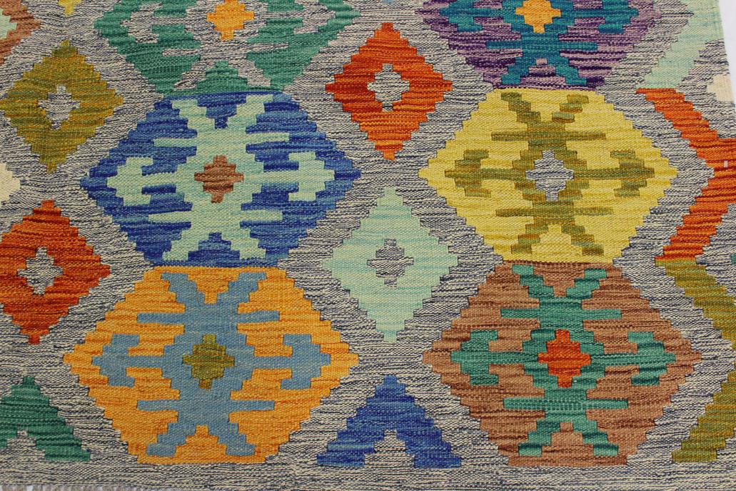 Flat Weave Kilim, Antique, Navaho, Vintage, Handmade, Modern Kilim Gray Beige Hand-Woven Rectangle 100% Wool Area Rug 7 x 10