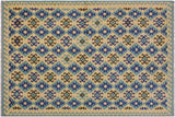 Flat Weave Kilim, Antique, Navaho, Vintage, Handmade, Modern Kilim Beige Blue Hand-Woven Rectangle 100% Wool Area Rug 7 x 10