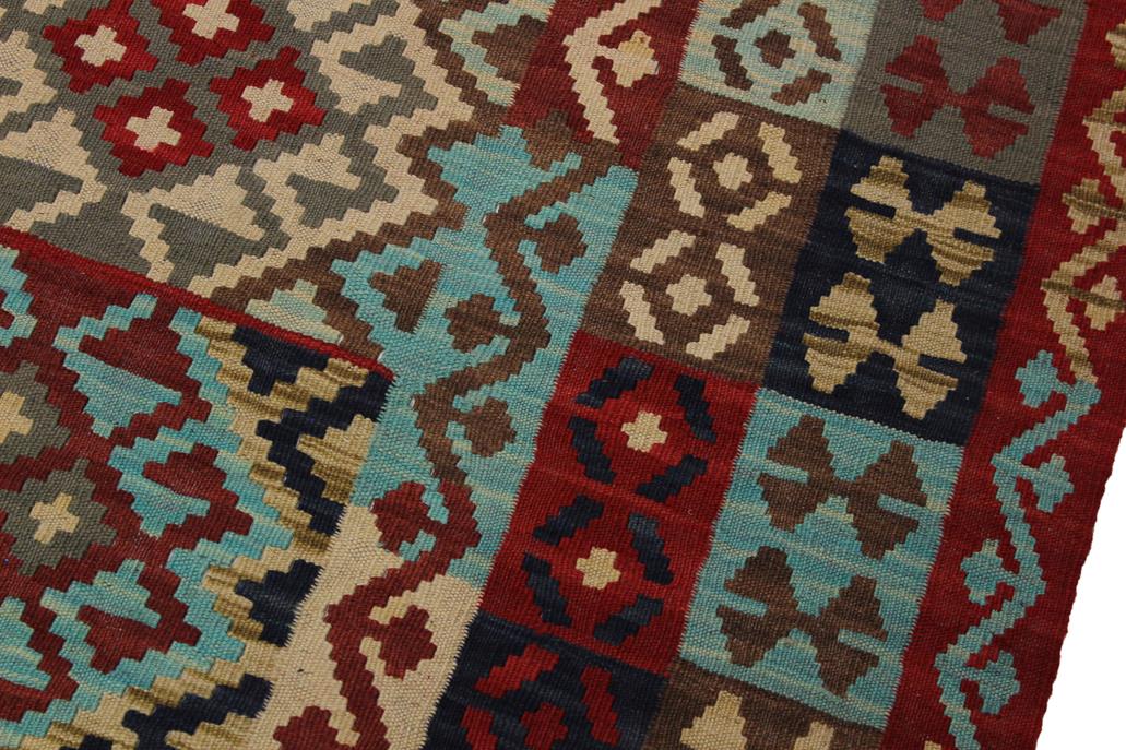 Flat Weave Kilim, Antique, Navaho, Vintage, Handmade, Geometric Kilim Red Tan Hand-Woven Rectangle 100% Wool Area Rug 5 x 7