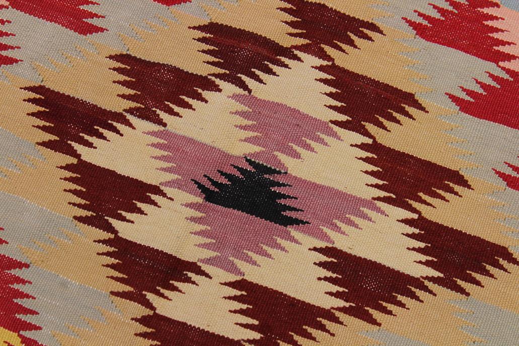 Flat Weave Kilim, Antique, Navaho, Vintage, Handmade, Modern Kilim Gray Red Hand-Woven Rectangle 100% Wool Area Rug 5 x 6