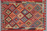 handmade Geometric Kilim Red Beige Hand-Woven RECTANGLE 100% WOOL area rug 4 x 6