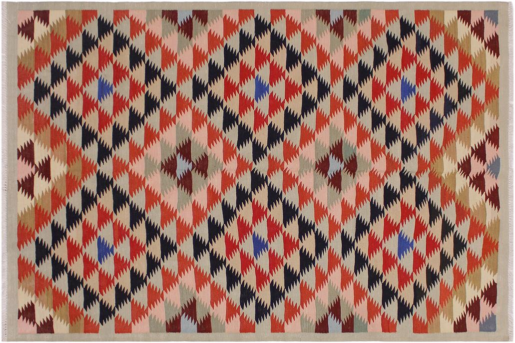 Flat Weave Kilim, Antique, Navaho, Vintage, Handmade, Modern Kilim Gray Black Hand-Woven Rectangle 100% Wool Area Rug 5 x 7