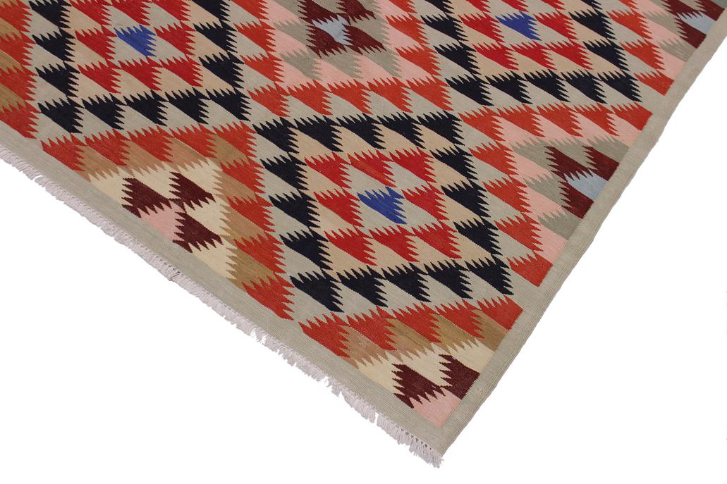 Flat Weave Kilim, Antique, Navaho, Vintage, Handmade, Modern Kilim Gray Black Hand-Woven Rectangle 100% Wool Area Rug 5 x 7