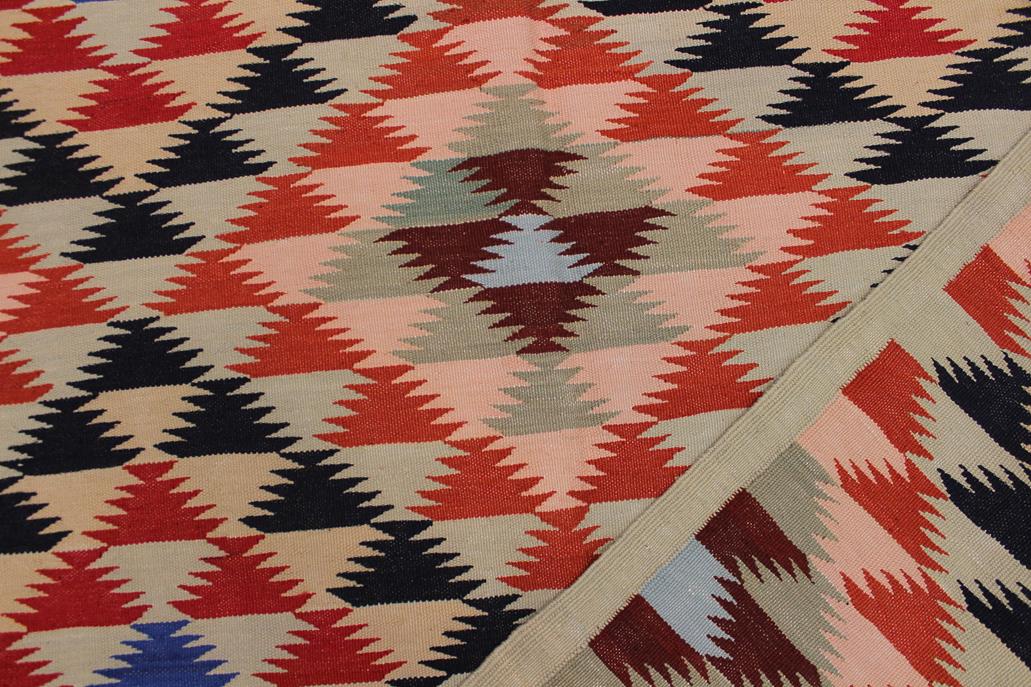 Flat Weave Kilim, Antique, Navaho, Vintage, Handmade, Modern Kilim Gray Black Hand-Woven Rectangle 100% Wool Area Rug 5 x 7