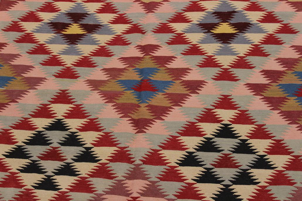 Flat Weave Kilim, Antique, Navaho, Vintage, Handmade, Modern Kilim Gray Pink Hand-Woven Rectangle 100% Wool Area Rug 5 x 6