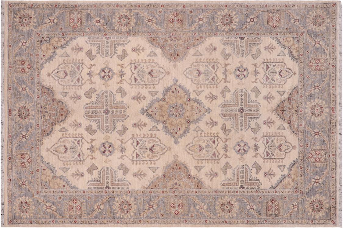 handmade Traditional Kafkaz Ivory Gray Hand Knotted RECTANGLE 100% WOOL area rug 6 x 7