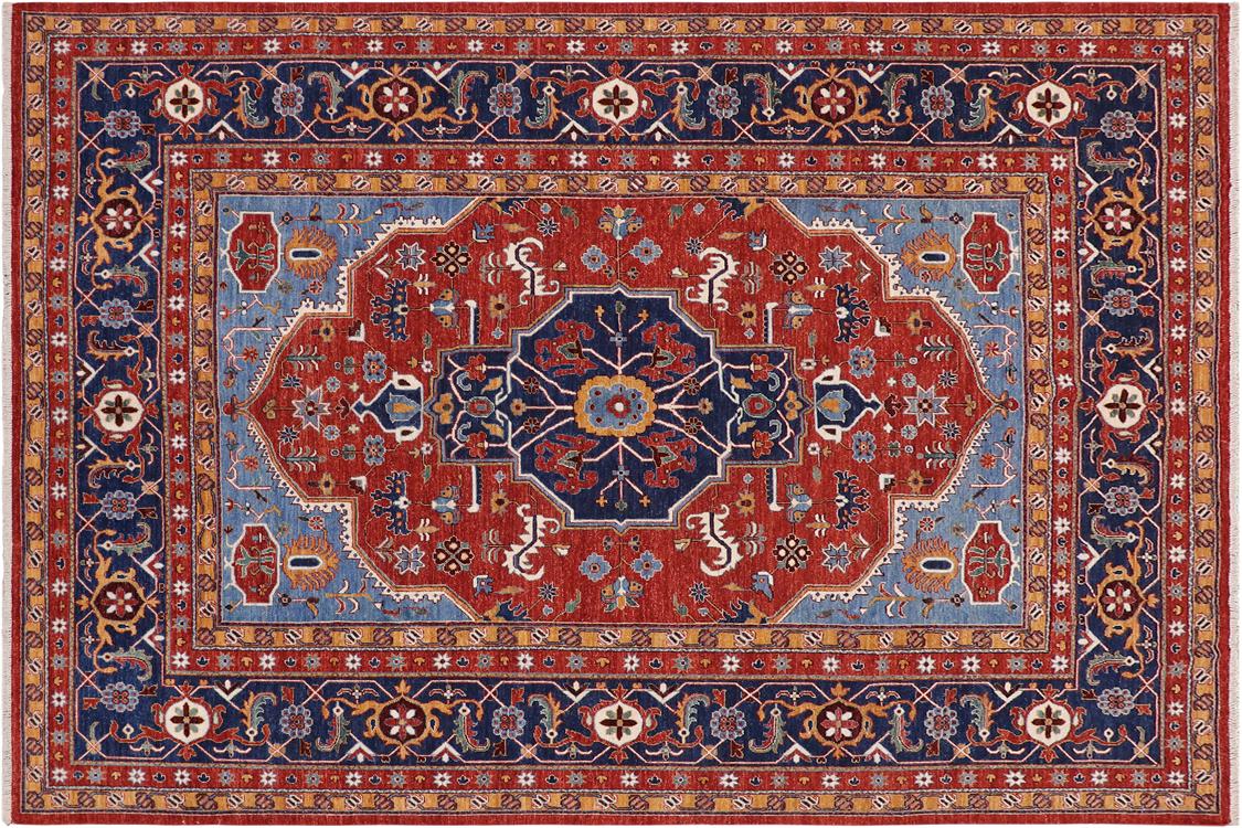 handmade Traditional Kafkaz Red Blue Hand Knotted RECTANGLE 100% WOOL area rug 9 x 11