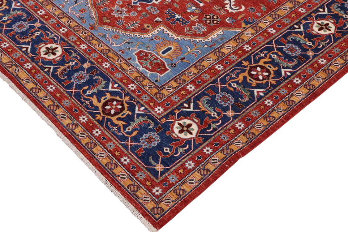 handmade Traditional Kafkaz Red Blue Hand Knotted RECTANGLE 100% WOOL area rug 9 x 11