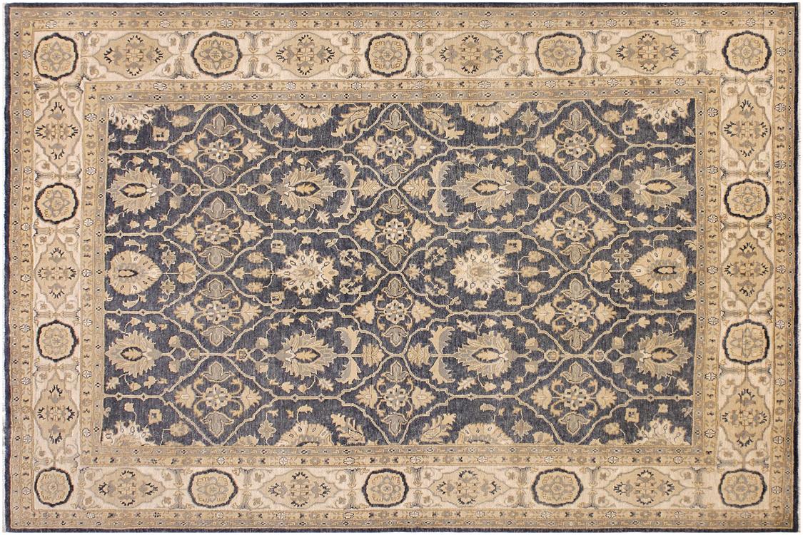 handmade Traditional Kafkaz Bluish Gray Ivory Hand Knotted RECTANGLE 100% WOOL area rug 8 x 10