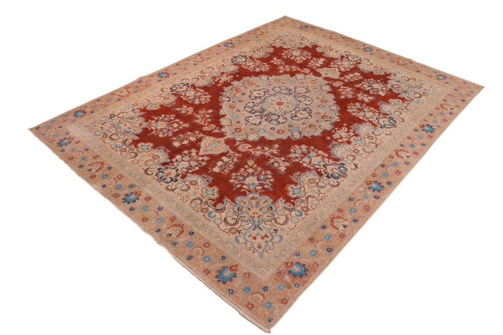 handmade Vintage Hand Painte Red Tan Hand Knotted RECTANGLE 100% WOOL area rug 10X14