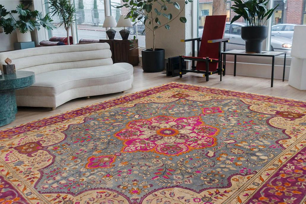 handmade Vintage Hand Painte Gray Purple Hand Knotted RECTANGLE 100% WOOL area rug 9X12