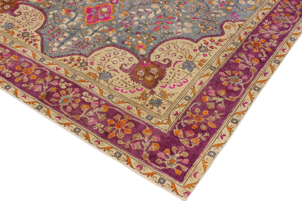 handmade Vintage Hand Painte Gray Purple Hand Knotted RECTANGLE 100% WOOL area rug 9X12