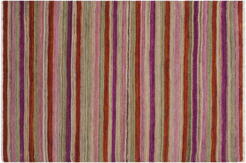 Flat Weave Kilim, Antique, Navaho, Vintage, Handmade, Modern Kilim Rust Purple Hand-Woven Rectangle 100% Wool Area Rug 3 x 4