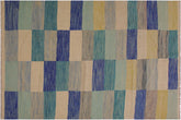 handmade Modern Kilim Ivory Blue Hand-Woven RECTANGLE 100% WOOL area rug 5x8