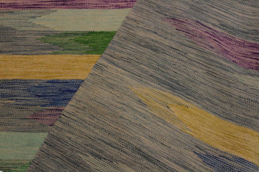 Flat Weave Kilim, Antique, Navaho, Vintage, Handmade, Modern Kilim Grey Purple Hand-Woven Rectangle 100% Wool Area Rug 7 x 10