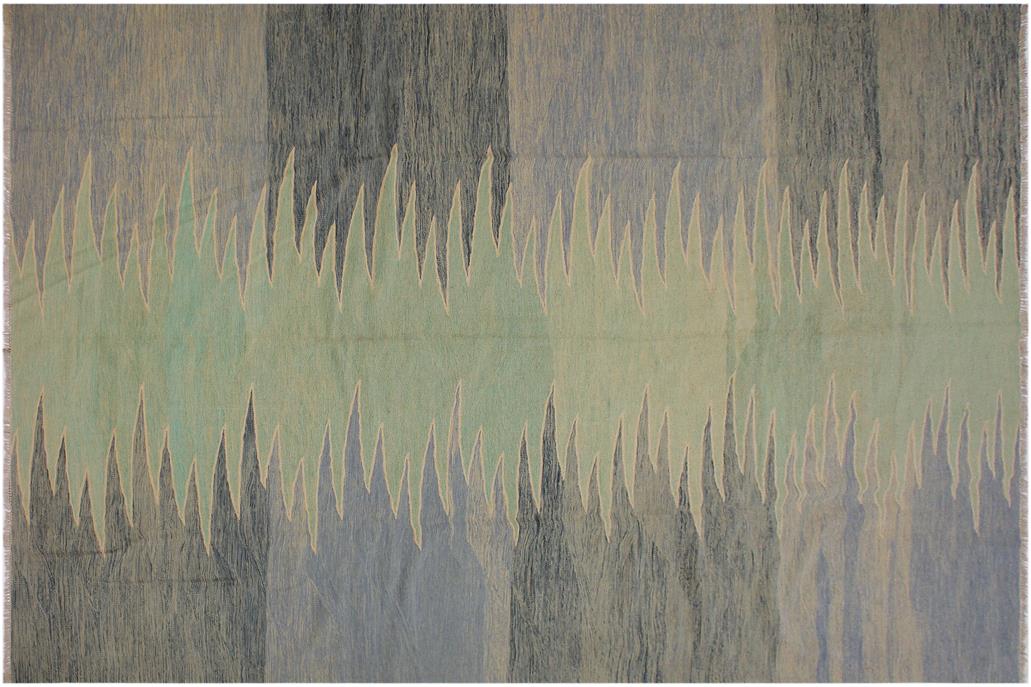 Flat Weave Kilim, Antique, Navaho, Vintage, Handmade, Modern Kilim Grey Lt. Green Hand-Woven Rectangle 100% Wool Area Rug 9 x 12