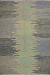 Flat Weave Kilim Antique Navaho Vintage handmade Modern Kilim Grey Lt. Green Hand-Woven Rectangle 100% Wool Area Rug 9x12