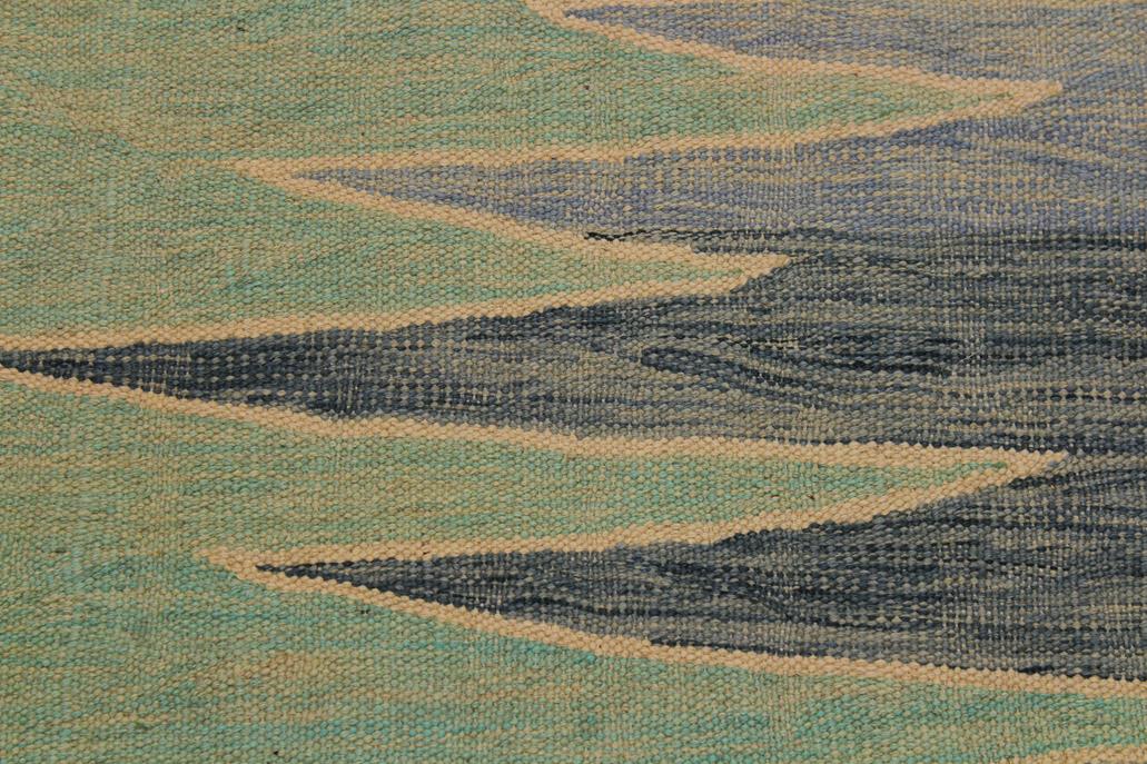 Flat Weave Kilim, Antique, Navaho, Vintage, Handmade, Modern Kilim Grey Lt. Green Hand-Woven Rectangle 100% Wool Area Rug 9 x 12