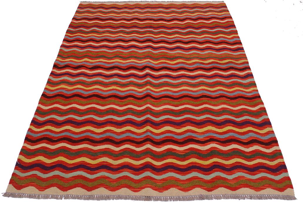 Flat Weave Kilim, Antique, Navaho, Vintage, Handmade, Modern Kilim Rust Beige Hand-Woven Rectangle 100% Wool Area Rug 5 x 6
