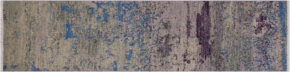 handmade Modern Kafkaz Green Blue Hand Knotted RUNNER 100% WOOL area rug 2x6