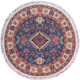 handmade Geometric Kazak Blue Ivory Hand Knotted ROUND 100% WOOL area rug 5x5