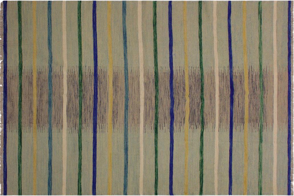 Flat Weave Kilim, Antique, Navaho, Vintage, Handmade, Modern Kilim Grey Blue Hand-Woven Rectangle 100% Wool Area Rug 6 x 8