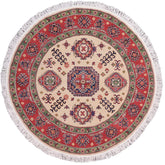 handmade Geometric Kazak Ivory Red Hand Knotted ROUND 100% WOOL area rug 5x5