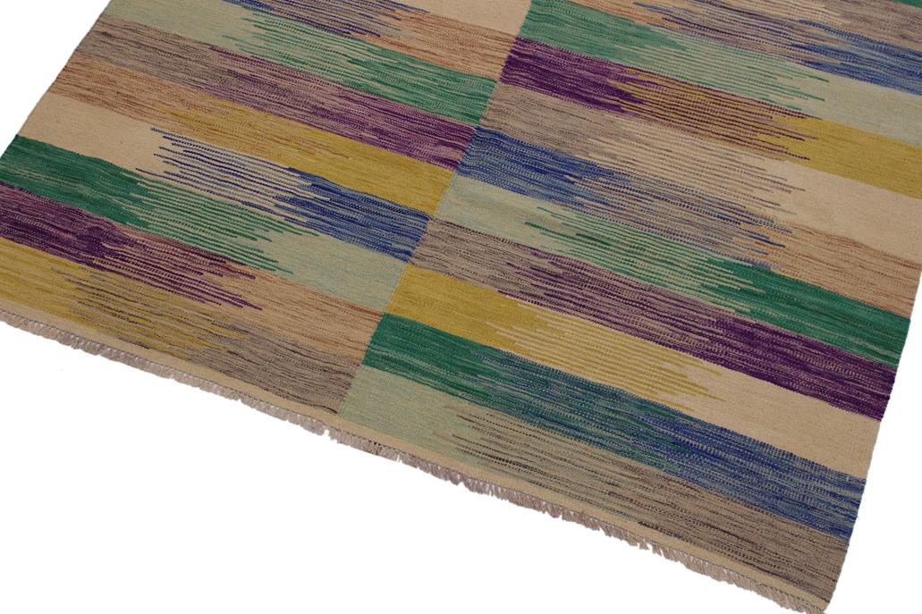 Flat Weave Kilim, Antique, Navaho, Vintage, Handmade, Modern Kilim Ivory Purple Hand-Woven Rectangle 100% Wool Area Rug 6 x 8
