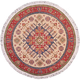 handmade Geometric Kazak Ivory Red Hand Knotted ROUND 100% WOOL area rug 6x6