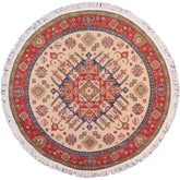 handmade Geometric Kazak Ivory Red Hand Knotted ROUND 100% WOOL area rug 6x6