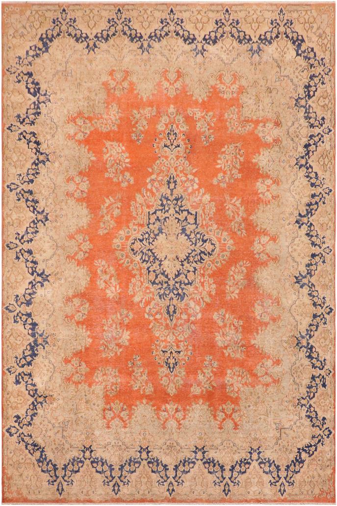 handmade Vintage Vintage Orange Blue Hand Knotted RECTANGLE 100% WOOL area rug 10X13