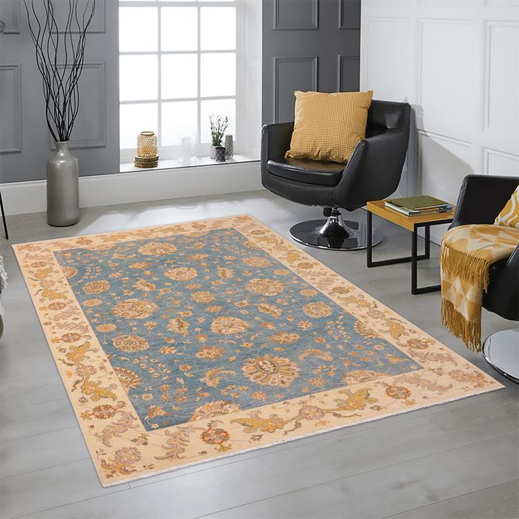 handmade Traditional Kafkaz Blue Ivory Hand Knotted RECTANGLE 100% WOOL area rug 9 x 12