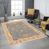 handmade Traditional Kafkaz Blue Ivory Hand Knotted RECTANGLE 100% WOOL area rug 9 x 12